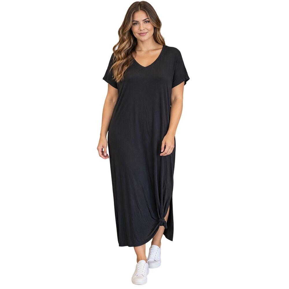 NWT Olivia rae black minimalist soft stretch side knot maxi dress summer beach L